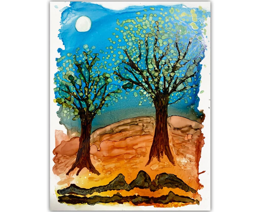 Alcohol ink tree painting
