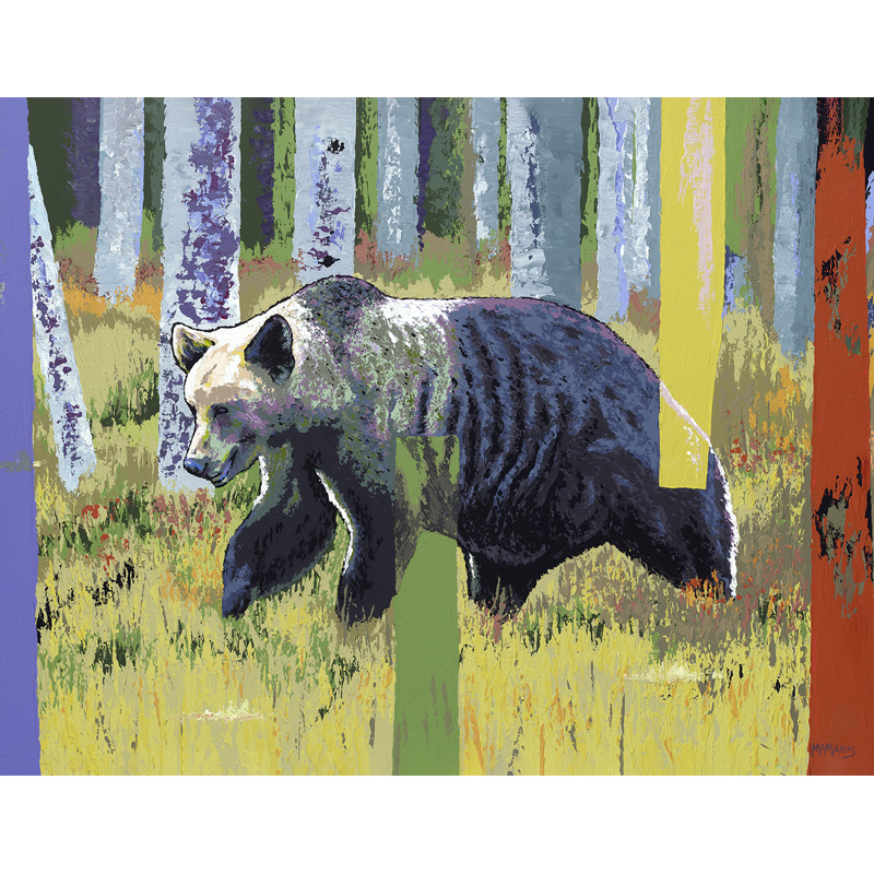 Painting of a bear in the woods