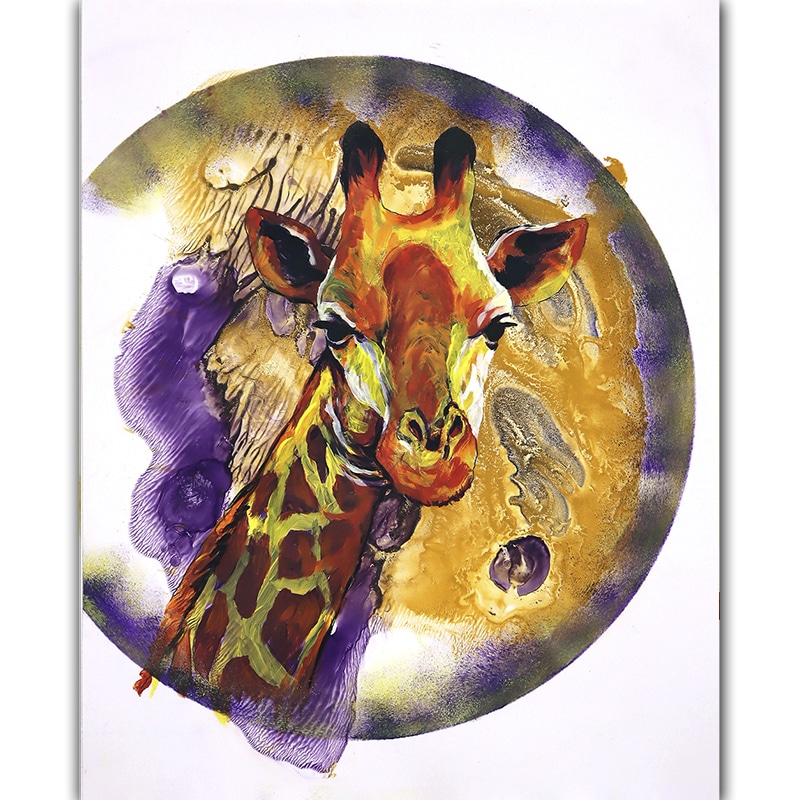 Painting of a giraffe on an abstract background
