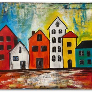 Class painting of whimsical buildings
