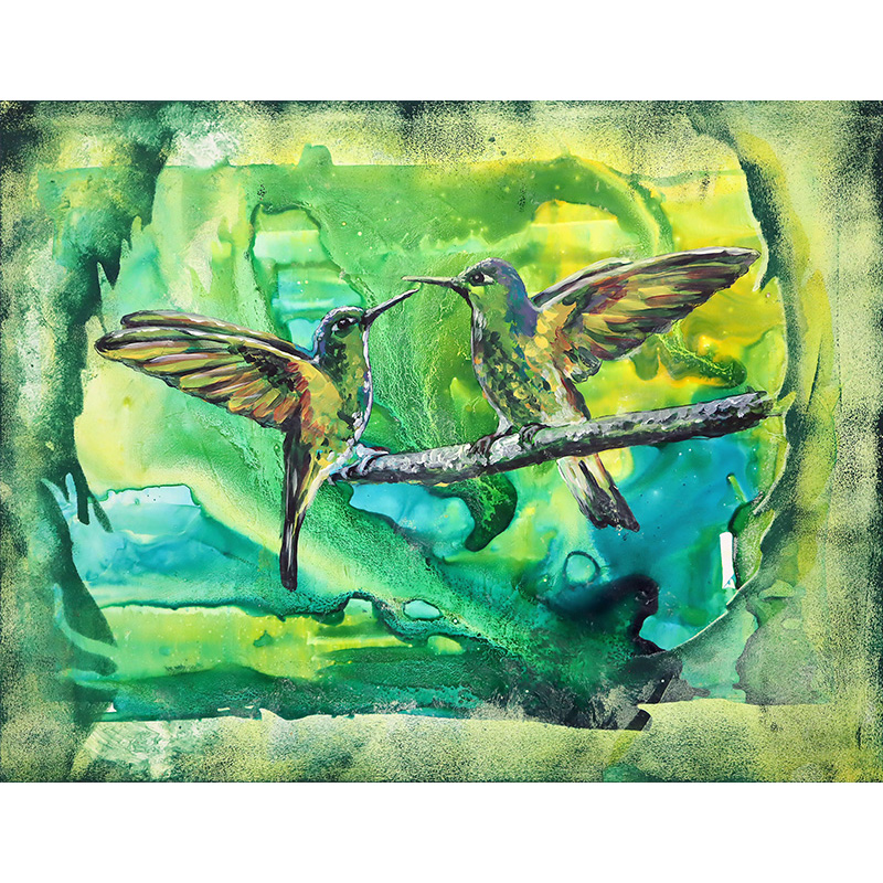 Painting of two hummingbirds