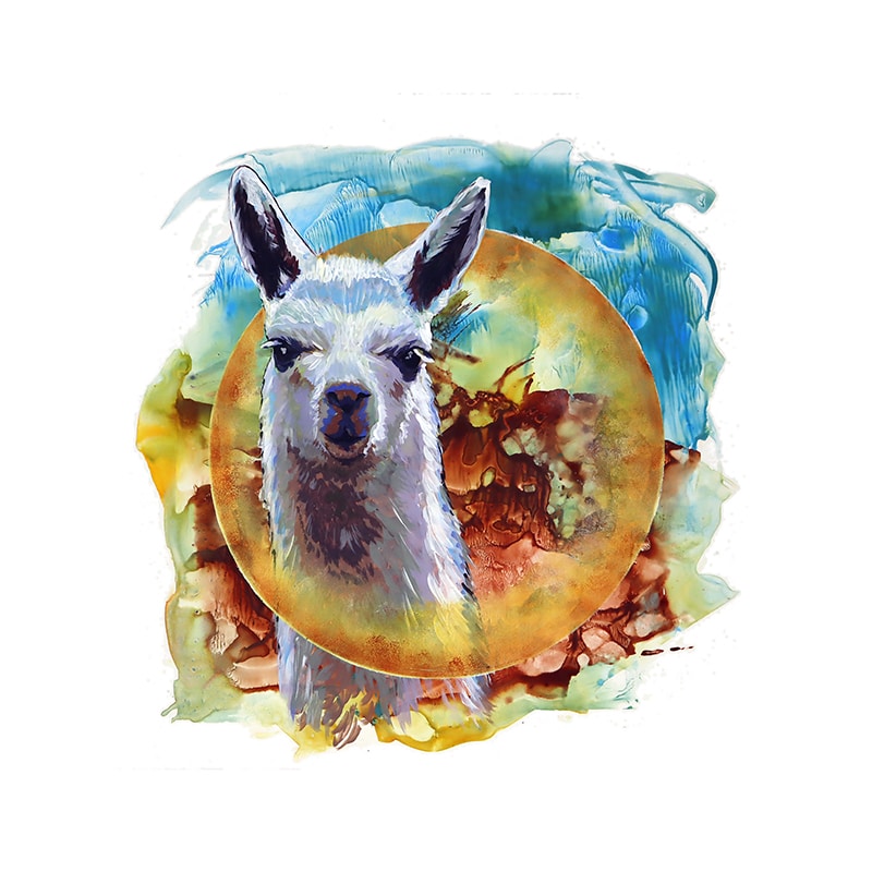 Painting of a llama on an abstract background
