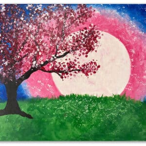 Painting of large moon and tree