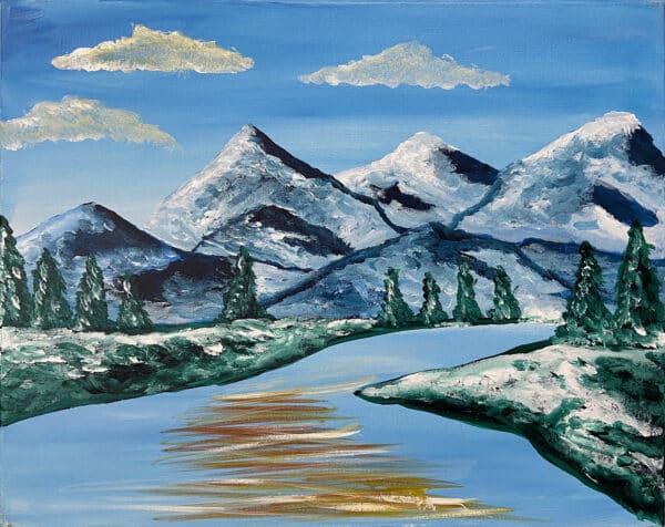 painting of mountains in winter